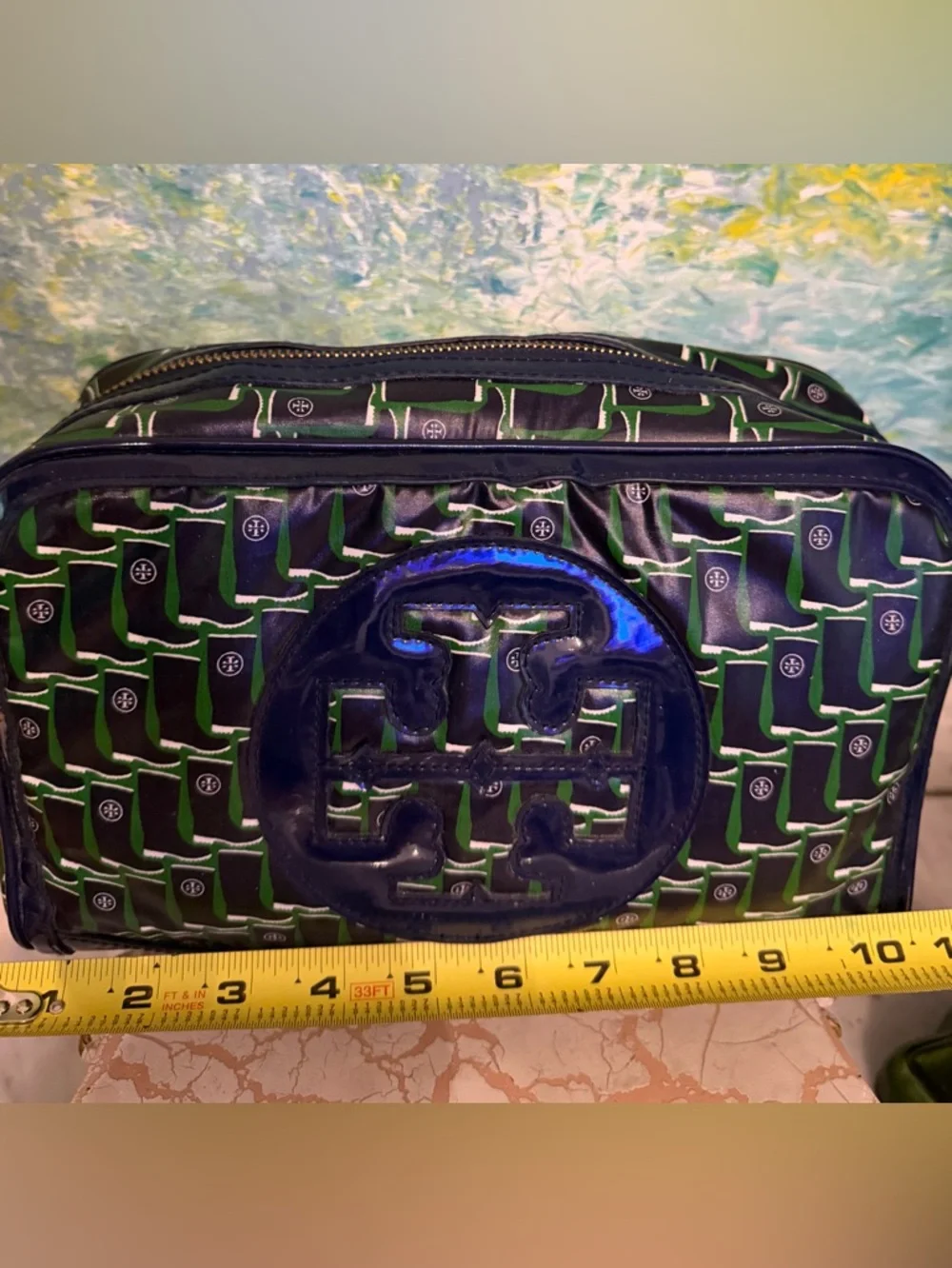 Tory Burch Large Blue and Green Logo Cosmetic